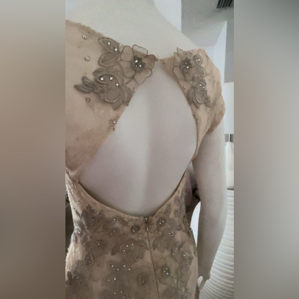 Elegant Cream Wedding Dress with Gold Embellishments - Picture 3 of 4
